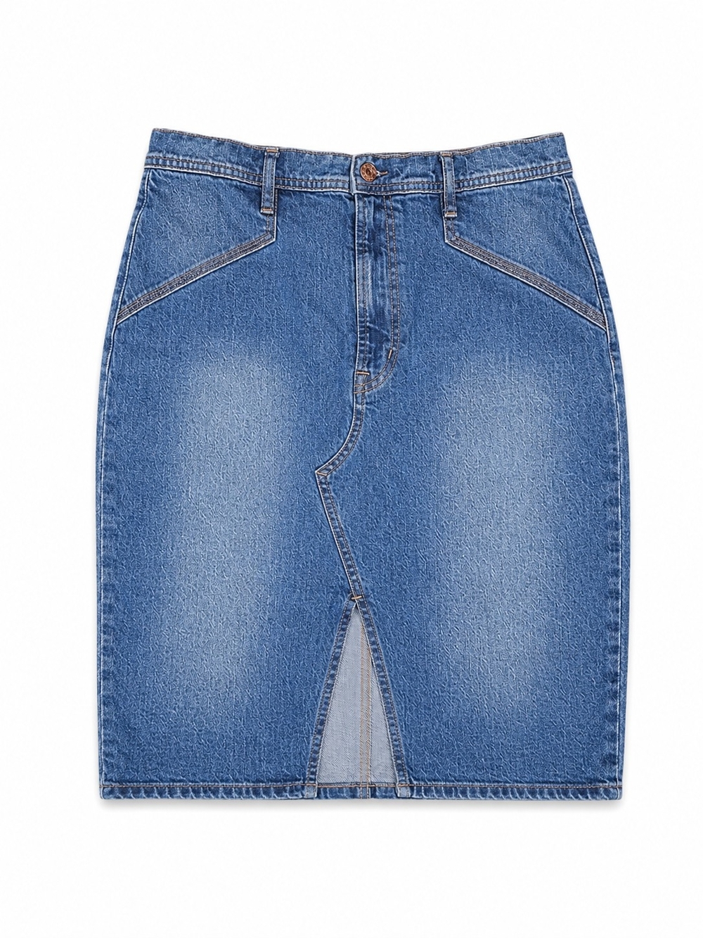 Gap Y2k Classic Blue Denim Pencil Skirt Midi with Front Slit, Size 14